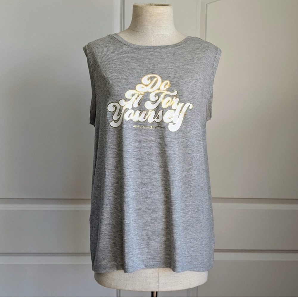 Spiritual Gangster Do It For Yourself Tank Crew Neck Metallic Print Grey M